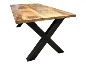 Industriële Eettafel Mangohout met kruispoot