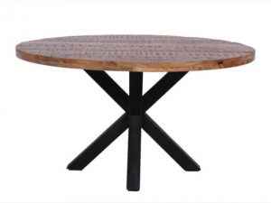 Ronde eettafel industrieel mangohout met spinpoot