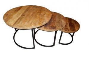 Ronde salontafel set van 3 mangohout