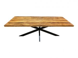 Industriële eettafel mangohout met spinpoot